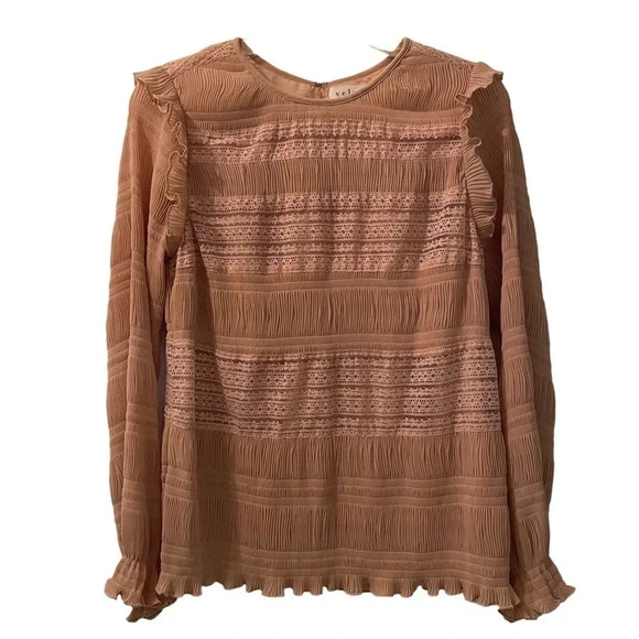 Anthropologie Velvet by Graham & Spencer ruffle & lace top. Small. Blush pink. - Picture 2 of 6